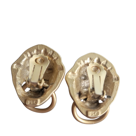 Kenneth Jay Lane Gold Lion Head Door Knocker Earrings - Picture 2 of 2